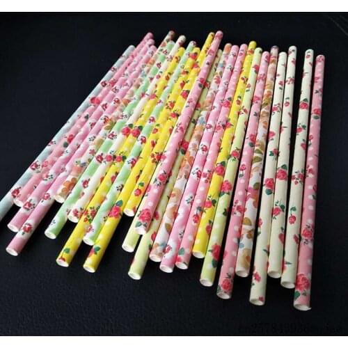 2000pcs Romantic Paper Straws Vintage Retro Floral Drinking Straws for Christmas Decoration Wedding Events Favors