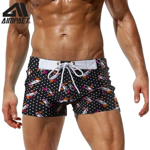 2019 New Fashion Swim Trunks for Men Print Beachwear Shorts New Sexy Square Leg Swimwears Summer Pool Bathsuit By Aimpact AM8105