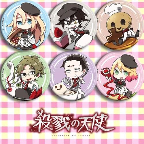 Anime Cartoon Satsuriku No Tenshi Angels of Death Ray Zack Jack Pin Button Brooch Badges 6 Pcs Halloween Cosplay Badge Gift