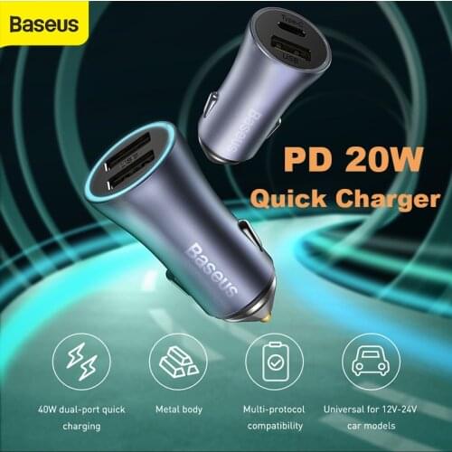 Baseus PD 20W Car Charger USB Type C Fast Charging For iPhone 12 Pro Max Car Phone Charger with QC 4.0 Quick Charge for Huawei