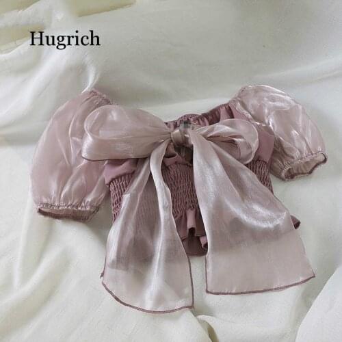 Sexy Bowknot Women Blouse Summer 2020 New O-Neck Puff Sleeve Blusa Sweet Solid Female Tops