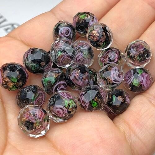 Black Murano Transparent Faceted Rondelle Flower Lampwork Crystal Glass Beads For Jewelry Making Diy Charms Bracelet 8/10/12mm