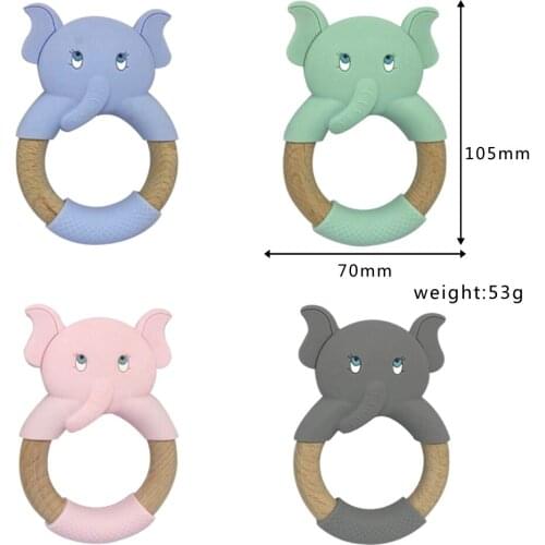 Silicone Teether Animal Beech Wooden Teething Ring BPA Free Baby Bracelet Accessory Solid Teething Toy Organic Wooden Teether