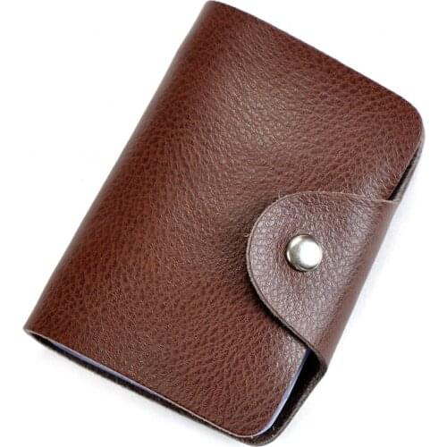 Genuine Leather ID Card Holder Fashion Candy Color Bank Credit Card ID Wallet Simple Buckle Bag Custom name logo