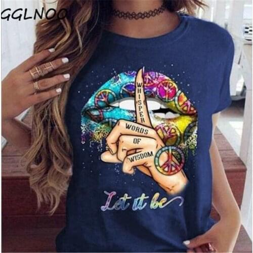 GGLNOO Cool Streetwear Female Black T-shirt Leopard Lips Print Harajuku Women Summer Cotton T Shirt Femme Tops