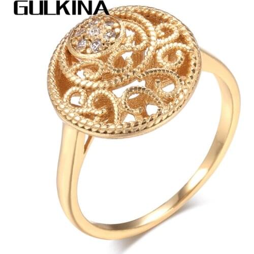 Gulkina 2021 New Ethnic Bride Ring Fashion Hollow Flower Natural Zircon 585 Rose Gold Women Rings Vintage Fine Jewelry