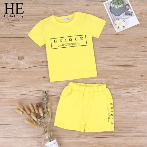 HE Hello Enjoy Baby Boy Girl Clothes Sets Autumn Letter Printing Newborn Kids Clothing Short Sleeve Tops + Pants Outfits Casual
