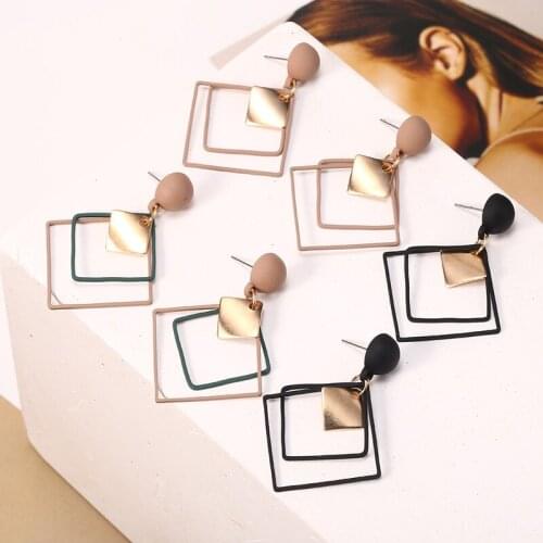 HOCOLE Trendy Geometric Square Earrings For Women Korean Fashion Metal Pendant Drop Earring Female Elegant Jewelry Party Gifts