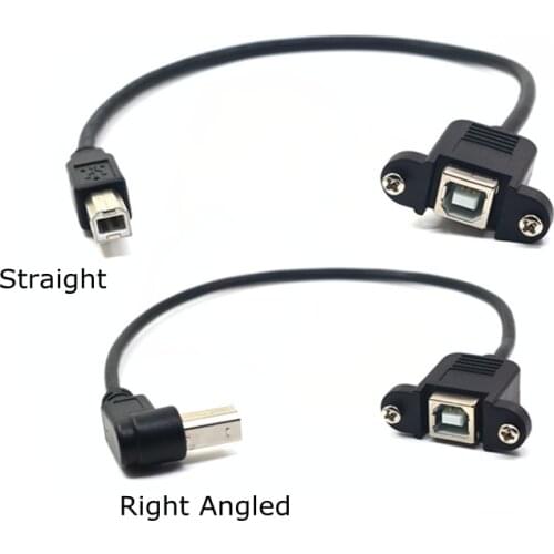 1FT 30CM USB 2.0 Type B Male to Female M/F Right Angle Extension Data Cable Panel Mount For Printer Cable with Screw Hole