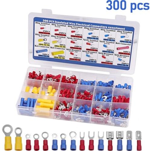 KKMOON 300PCS Insulated Wire Electrical Connectors Ring Folk Spade Butt Splices for Marine Car Wires Scientific Projects