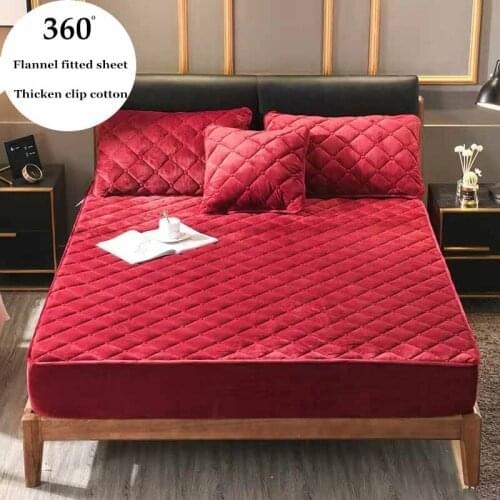 WOSTAR Winter warm flannel clip cotton elastic band fitted sheet mattress cover solid soft king size bed sheet set bedspreads