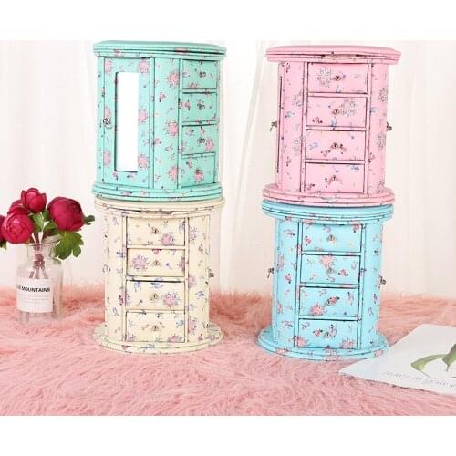 Creative home jewelry storage box hipster floral decoration box multi-layer drawer classification box with mirror surface