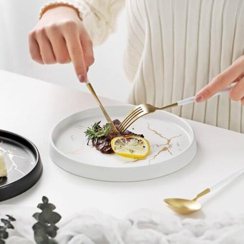 Marble Tableware Unique Matte Black and White Dinnerware Set High End Plate