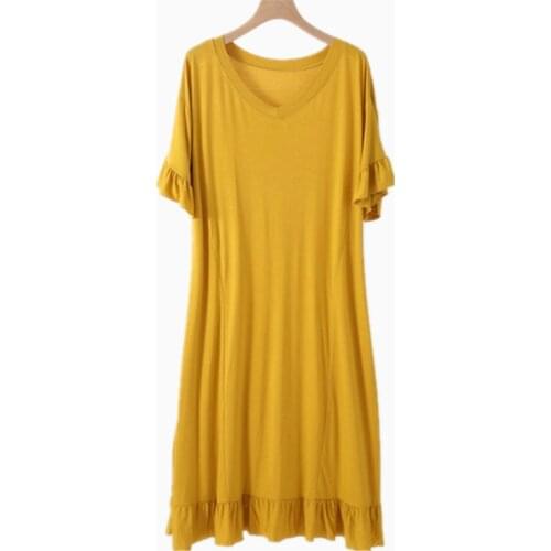 Big Size Loose Nightgowns Women Casual Lotus Long Dress Fat MM Home Wear Clothes Short Sleeve Modal Summer Nightshirt Female 2XL