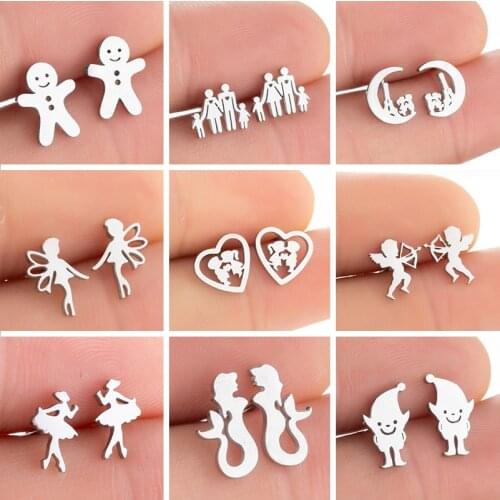 New Unique Stainless Steel Geometric Earrings Accessories For Women Trendy Cupid Angel Ballet Girl Earring Creative Jewelry Gift
