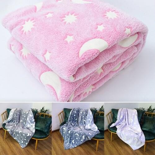 New Luminous Warm Flannel Blankets Bright Stars Moon Bedspread Blanket 3 Sizes Sofa Throw Bedspread Super Soft Flannel Blankets