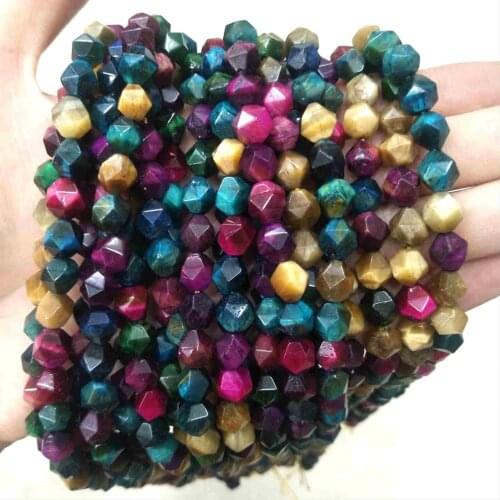 Wholesale Faceted 10 MM Colorful Natural Stone Tiger Eye Beads Round Spacer Beads For Jewelry Making Charm Diy Bracelet Necklace