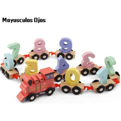 Early Education Wooden Assembling Hauling Building Train Young Children Wooden Digital Educational Toy Car