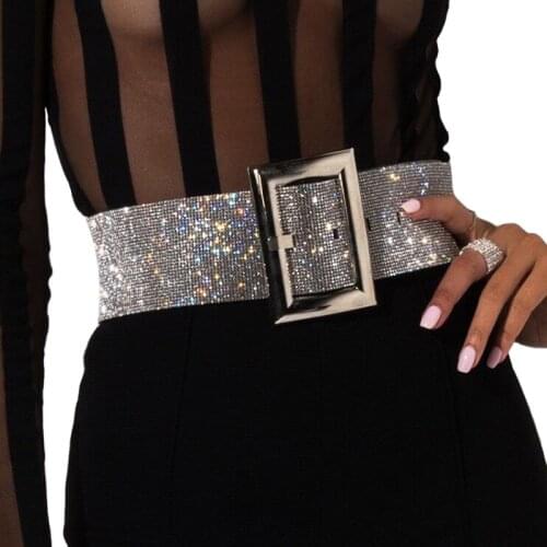 New brand design Rhinestone Womens wide Belt Fashion Shiny Diamond Crystal Waistband Female Luxury Gold Silver Waist Party Belt