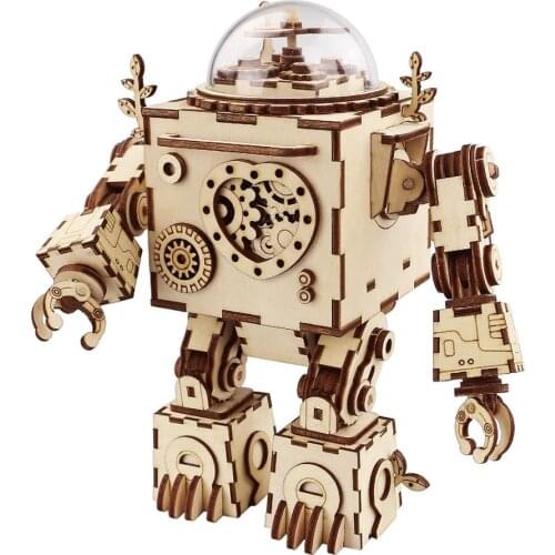 Robotime DIY Assembled Wooden Model Building Kits Robot Model with Music Box Toy for Children Adult Gift AM601 for Dropshipping