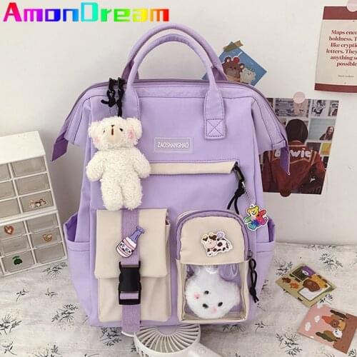 Cute Purple Backpack Women Preppy Waterproof Candy Colors Backpacks Fancy High School Bags for Teenage Girl 2021 Travel Rucksack