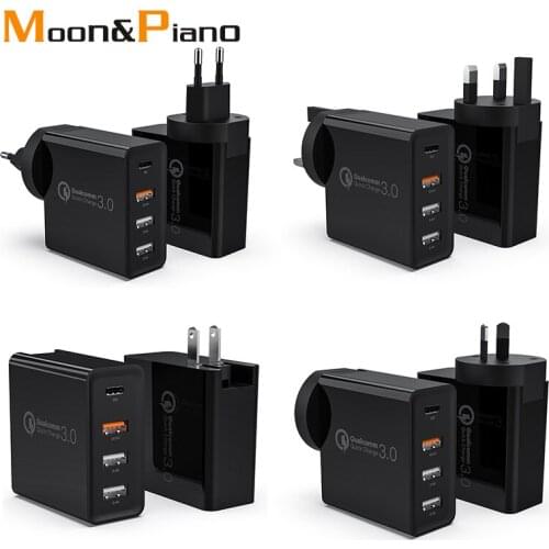 PD 48W EU UK US AU Charger Type C USB Charge Multi-port QC3.0 Fast Charging Mobile Phone Wall Home Travel Plug Adopter
