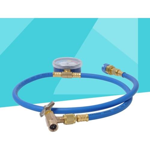 AC Charging Hose HVAC Refrigerant R134A Car Air Conditioning Refrigeration Tube Hose With 55MPa Pressure Gauge (Blue+Golden)