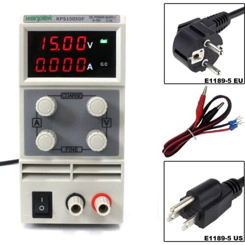 High quality KPS1505DF 15V5A 110V-230V 0.1V/0.001A EU LED Digital Adjustable Switch DC Power Supply mA display HOT SELL