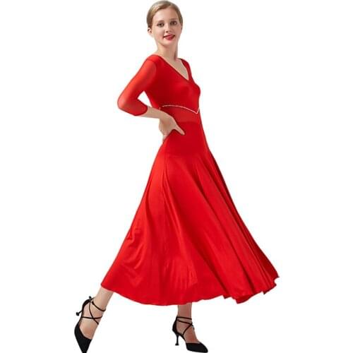 V-neck Half Sleeve Ballroom Dance Dress Modern Dance Flamenco Waltz Dress Standard Practice Wear Competition Costume