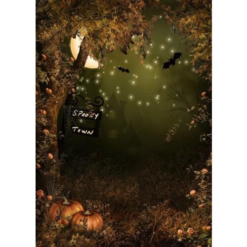 Pumpkins Moon Bat Castle Photo Background Custom Vinyl Backdrop Photography Props for Children Baby Halloween Party Photoshoot