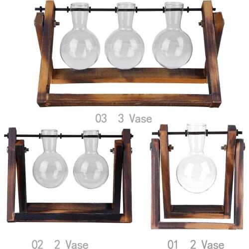 Vintage Glass Plant Planter Terrarium Table Desktop Hydroponics Plant Bonsai Flower Pot Hanging Pots with Wooden Tray Home Decor