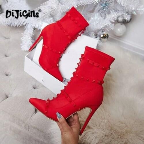 Dropship New Womens Fashion Rivets T Stage Sexy Thin Heel high-heeled Pointed Toe Women Ankle Chelsea Boots Shoes