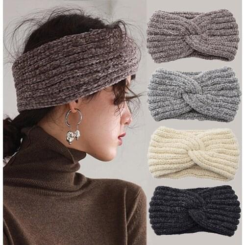 2019 Winter Knitted Headband Crochet Woolen Turban For Women Wide Stretch Solid Hairband Weaving Headwrap Hair Accessories