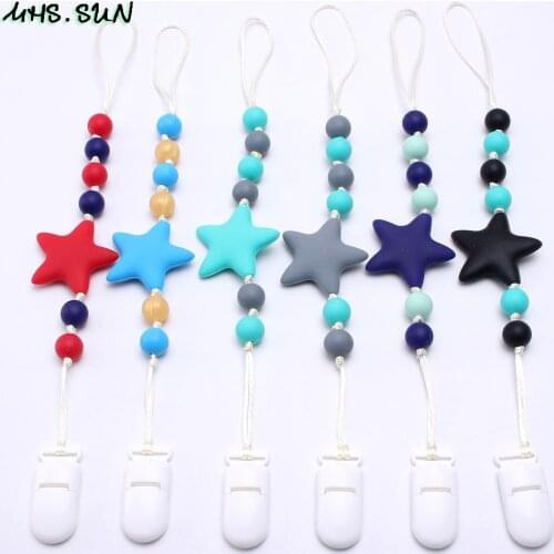 MHS.SUN 1PC Food grade Blue Star Silicone Baby Pacifier Chain Chewable Teether Holder Toy Teething Necklace Mom Nursing Jewelry