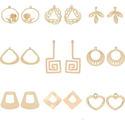 10 x Matte Gold Flower Leaf Round Spiral Irregular Geometric Earring charms Pendants DIY Earrings Jewelry Making Accessories