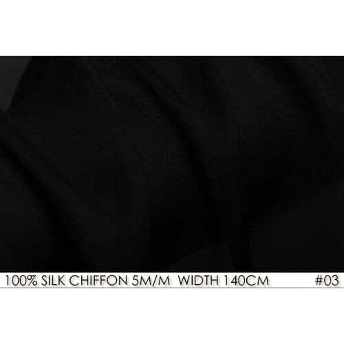 100% SILK CHIFFON FABRIC 6momme Width 55"-140cm Evening Dresses Fabrics Organic Lightweight Black Color NO 03