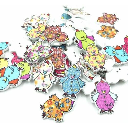 DIY 100PCS Cartoon Mix color Wooden decoration Craft Sewing Scrapbooking cock buttons 25mm