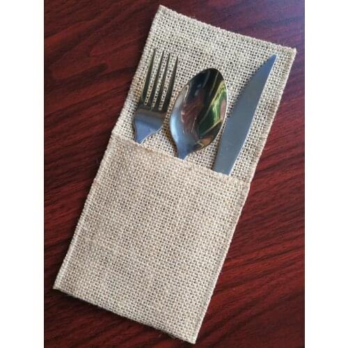 100pcs Rustic Jute Cutlery Pocket Burlap Jute Pouch Country Wedding Decor Vintage Wedding Decoration Table Centerpieces