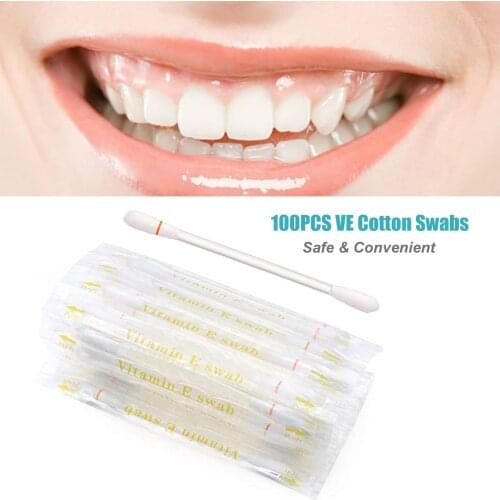 100Pcs Vitamin E Oil Swabs Stick Disposable VE Cotton Swab Protect Lip Gum Anti-dry Moisturizing Cotton Sticks