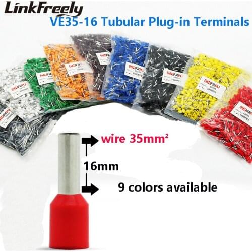 200pcs VE35-16 E35-16 Tubular Insulated Electrical Wire Terminal Connector Lug Faston Cable Heat Shrink Crimp Terminal Pin
