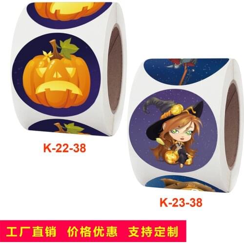 500PCS/roll 3.8cm Halloween crafts DIY toys Home decoration Gifts Halloween pumkin Cute Witch paper stickers Sealing label