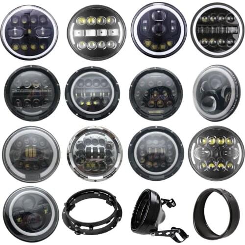 7" Inch H4 LED moto Headlight For H arley D avidsion Softail Slim Fat Boy 7inch Halo Angel Eye DRL Led Motorcycle Headlamp