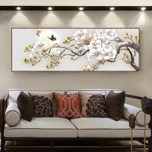 White flower large 5D DIY Diamond Painting moon bird Square Embroidery Full Cross Stitch Mosaic Needlework Home Decor AA1519