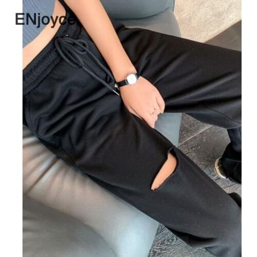 Spring Autumn Sweatpants Women Pants Wide Leg Hollow Out Hole Sport Harem Pant Streetwear High Waisted Loose Hip Hop Trousers