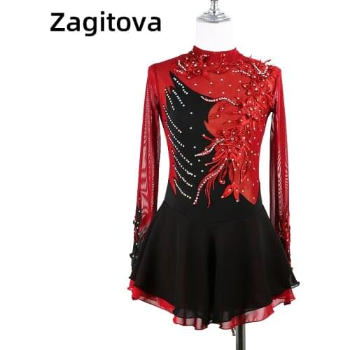 Black Wine Red Figure Skating Dress Cheongsam Ice Figure Skating Skirt Beautiful Skating Skirt Stereo Lace Flower Girl/Woman