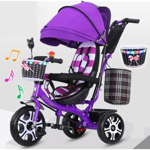 Childrens Tricycle Bicycle 1-6 Years Old Infant Trolley Baby Three Wheel Stroller Kid Bike Travel Pram Whith Light Music