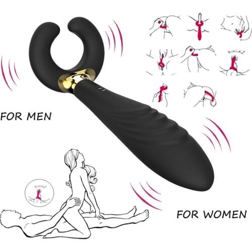 Double Penetration Dildo Vibrator With Cock Ring Silicone Rechargeable Anal Vagina Clitoris Penis Stimulator Toy