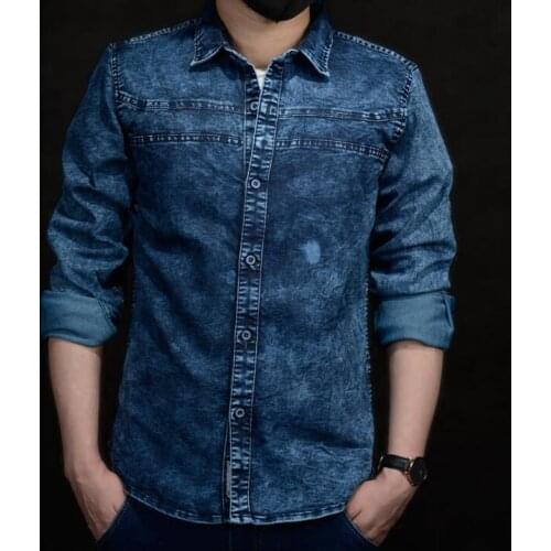 Autumn denim shirt men long sleeve shirt teenage korean youth shirt mens personality stage singer dance
