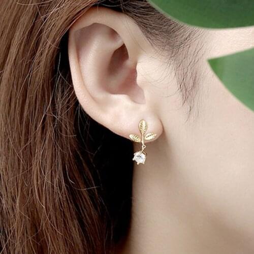GorGor Stud Earrings Women 925 Sterling Pattern Tree Leaf Gold Plated Mosaic Zircon Individuality Party Jewelry 60200741030C