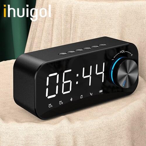 Ihuigol Multifunction Wireless Bluetooth Speaker Portable Column LED Digital Mirror Alarm Clock FM Radio TF Card AUX Charge Mic